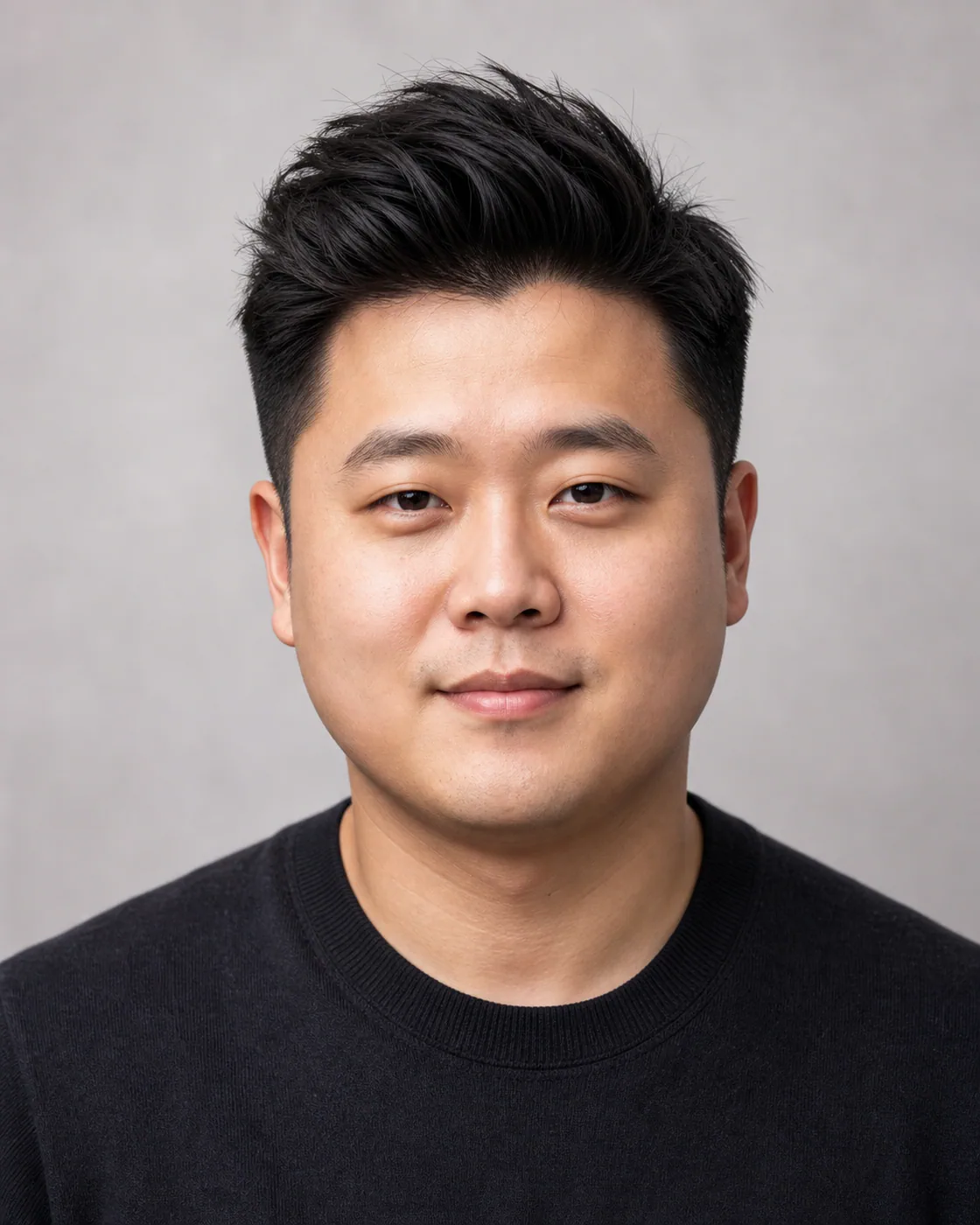 A man with a round face wearing a textured quiff with controlled tapered sides